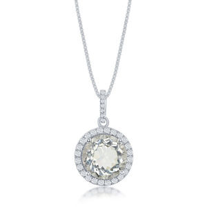 Green Amethyst White Topaz Halo Silver Necklace